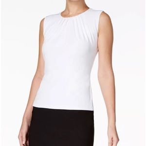 NWT Calvin Klein Petite Sleeveless Pleated Top - White, Size 4P